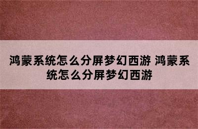 鸿蒙系统怎么分屏梦幻西游 鸿蒙系统怎么分屏梦幻西游